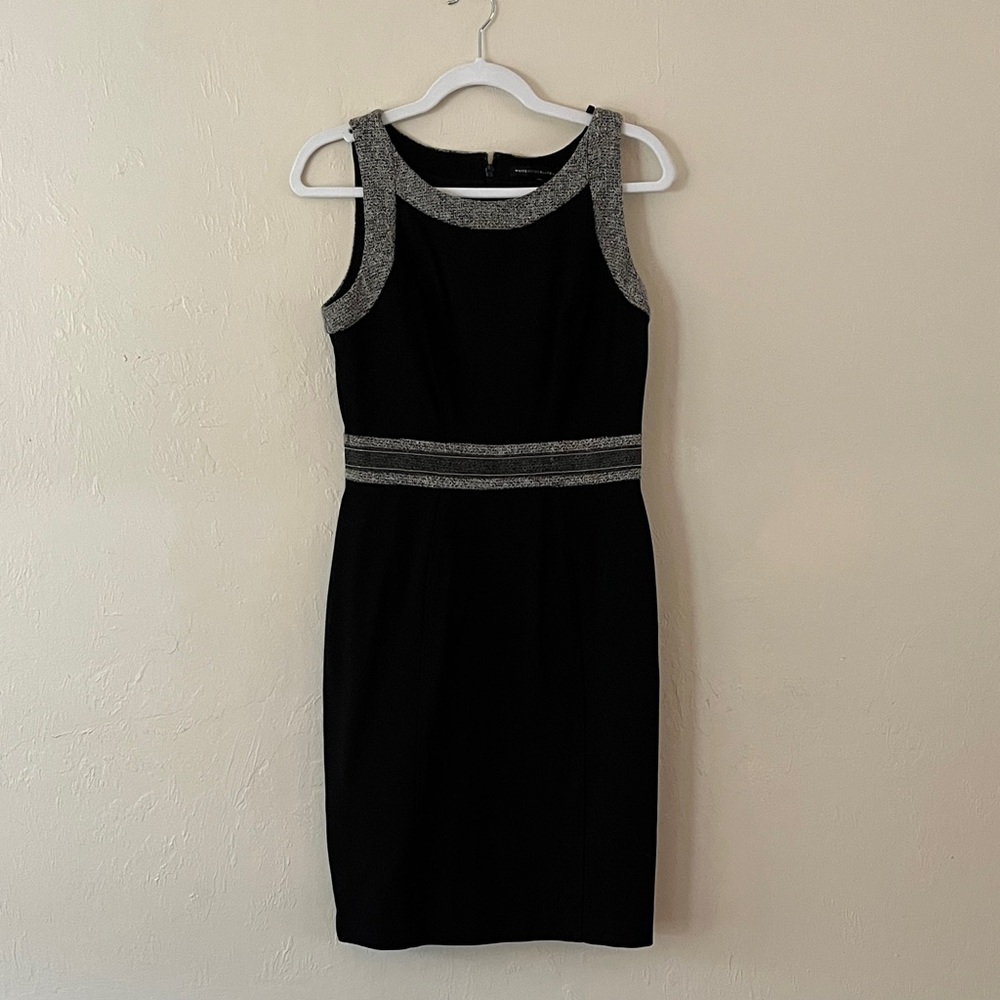White House Black Market Black Dress with Silver Trim